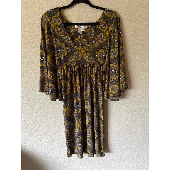 Studio M Elegant Yellow and Gray Patterned Dress - Picture 3 of 5